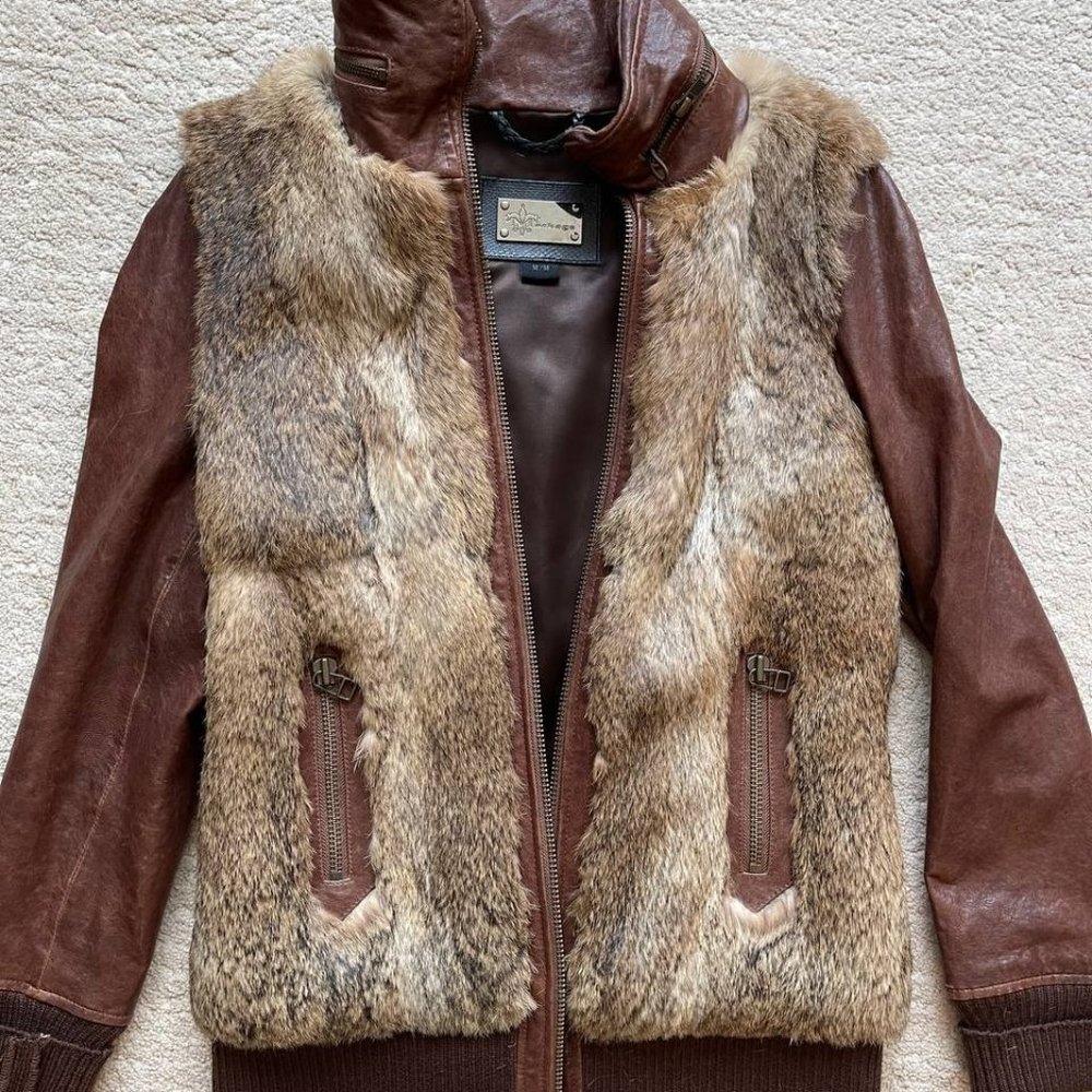 Mackage Brown Leather Jacket with Fur Accents